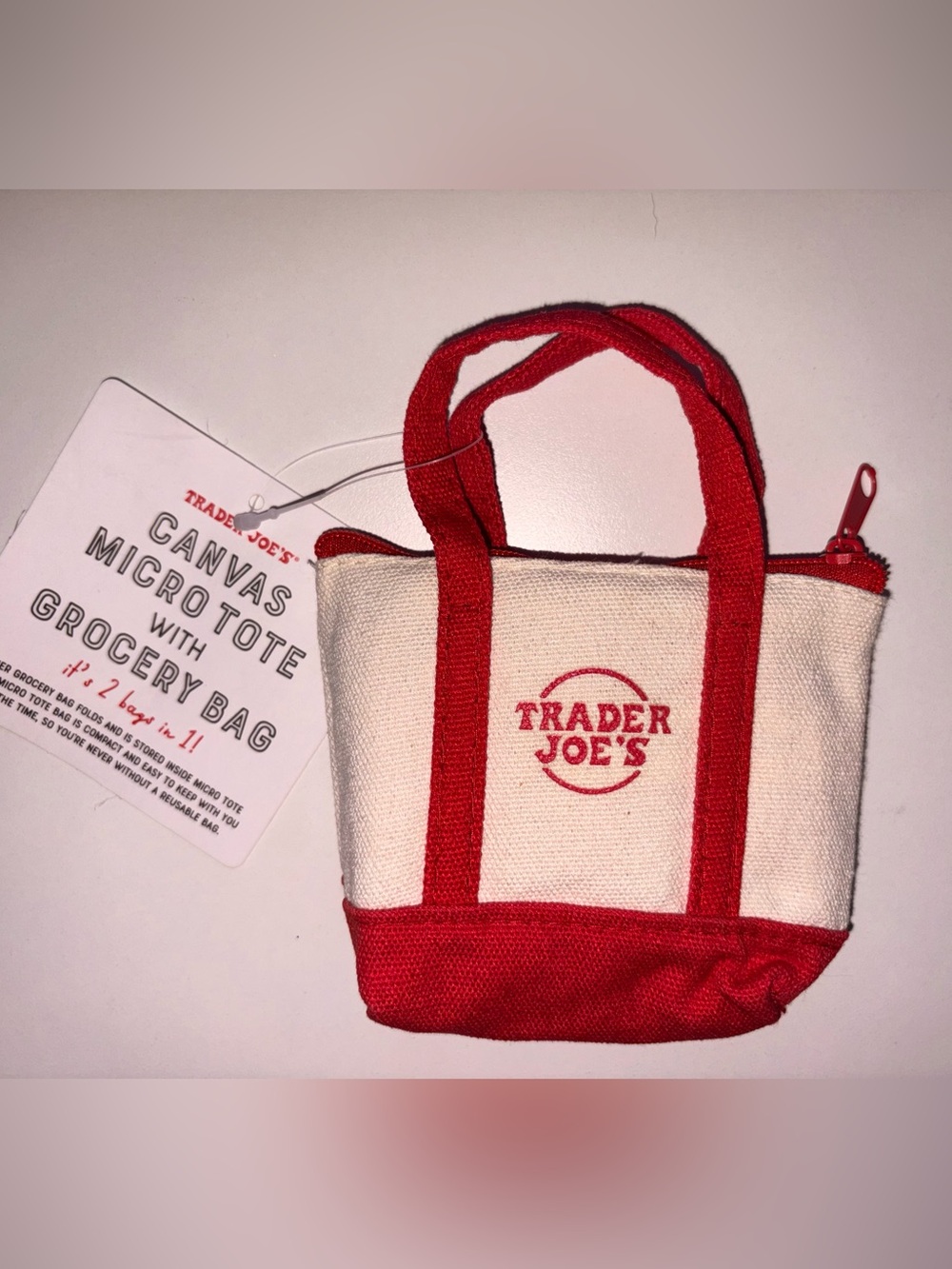 Trader Joe's Canvas Micro Tote with grocery bag - Red. NWT